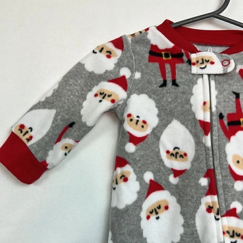 Carter’s Plush Santa Grey and red flannel sleeper Pajamas size 3 months EUC